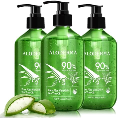 Aloderma Organic Aloe Vera Gel & Tea Tree Oil, After Sun Care, 10.6 oz x 3