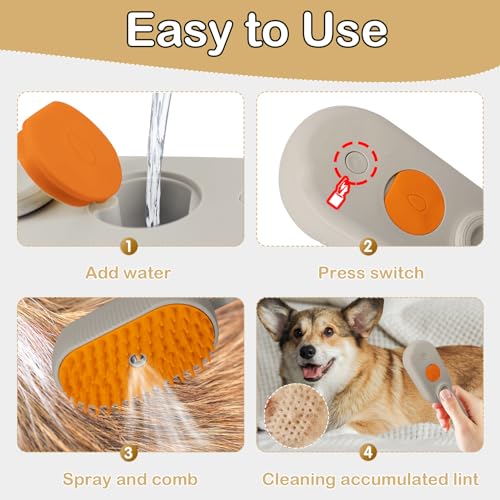 Image of Steam Brush 4 in 1 for Shedding, iRboWou Rechargeable Cat Brush with Steam, Anti-Static for Pet Massage, Cleaning, Shedding and Combing- Cream