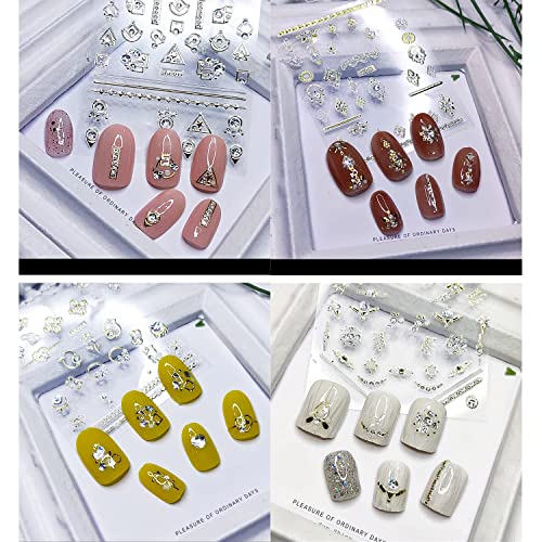 Jerclity 20 Sheets 3D Luxury Nail Art Stickers Crystal Fake Diamond Pearl Star Moon Golden Laser Craft Nail Decals Relief Gold Stamping Self-Adhesive Nail Stickers For Women Nail Art #TOP7