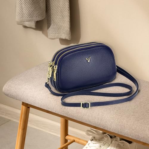 Bolsa transversal de couro legítimo para mulheres com alça ajustável (azul)