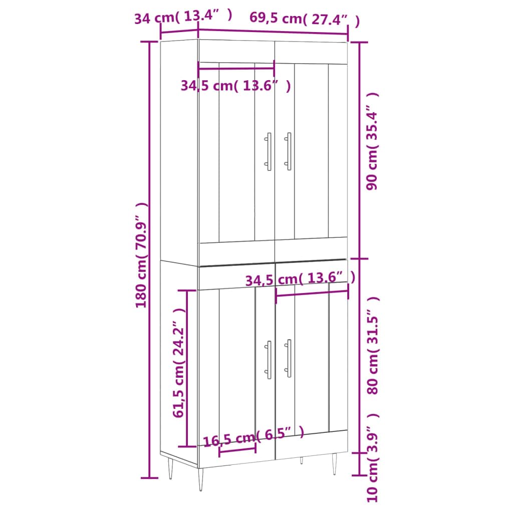 vidaXL Witrynka szary dąb sonoma 69,5x34x180cm materiał drewnopochodny