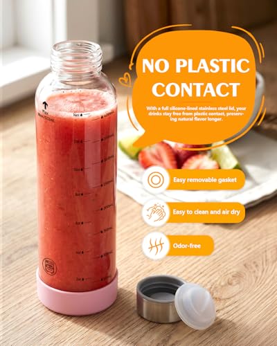Image of Zukro Glass Juice Bottles with Stainless Steel Lids 18 oz, Airtight & Leak Proof, Non-Slip Bottom, Measured Markings, 4-Pack Reusable Clear Jars for Water, Juicing, Smoothie, Protein Shakes, BPA Free