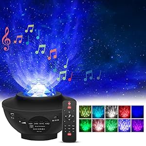 Qxmcov Led-sterrenhemel projector, nachtlampje met afstandsbediening, ingebouwde muziekspeler en bluetooth, kerstprojectielamp voor kinderen, baby, kerstcadeau, feest