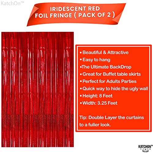 Katchon, Iridescent Red Backdrop Curtain - 6.4X8 Feet, Pack Of 2 | Red Streamers For Red Party Decorations | Red Fringe Backdrop, Carnival Decorations | Red Carpet Party Decorations, Red Decorations #TOP4