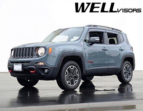 WellVisors Replacement for 2015-2021 Jeep Renegade Clip-ON Chrome Trim Smoke Tinted Side Rain Guard Window Visors Deflectors 3-847JE008
