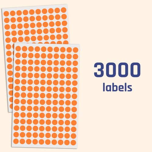Image of 3000 Pack, 0.375 inch Round Color Coding Circle Dot Sticker Labels - Orange