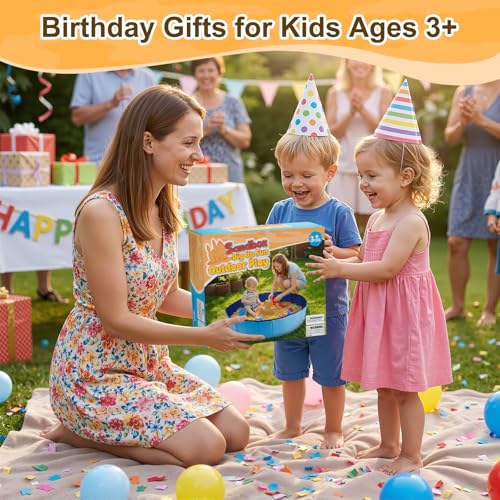 Aywewii Kids Sandbox 48\'\' Large Foldable Sand Box Outdoor Backyard Toys for 3 4 5 6 7 8 Year Old Boy Girl, Portable PVC Sand Pit for Park Camping Beach Games, Indoor Sandbox, Holds 1000 lbs Sand