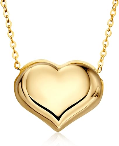 Collar de oro amarillo de 14 quilates con colgante de corazón de soplo flotante pulido brillante cadena de cable hecha en Italia UNICORNJ
