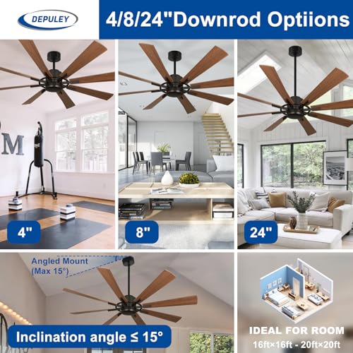 Image of Depuley Ceiling Fan Without Light: 72 Inch Big Indoor Outdoor Fan with Remote APP Control - Large Farmhouse Walnut Ceiling Fan no Light 8 Blade Reversible Quiet DC Motor Memory Function Timer