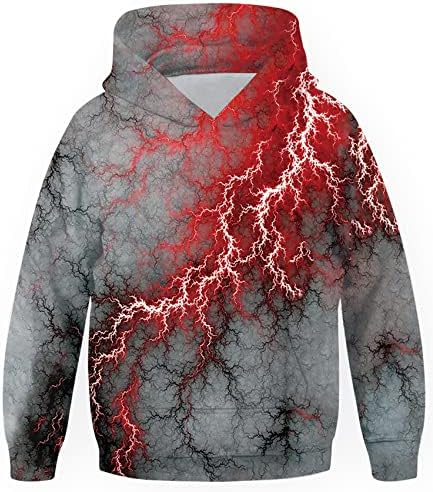 UNICOMIDEA Boys Hoodies Long Sleeves Sweatshirt Cool Daily Wear Drawstring Pullover Lightning Tie Dye Hoodies Funny Pattern 3D Kids Sweater Pullover Size 9-10 Years Old Trip Holiday Outwear Hoody