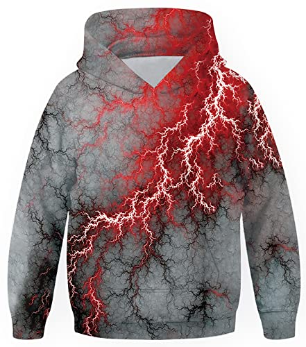 Unicomidea Boys Hoodies Long Sleeves Sweatshirt Cool Daily Wear Drawstring Pullover Lightning Tie Dye Hoodies Funny Pattern 3D Kids Sweater Pullover Size 9-10 Years Old Trip Holiday Outwear Hoody #TOP1