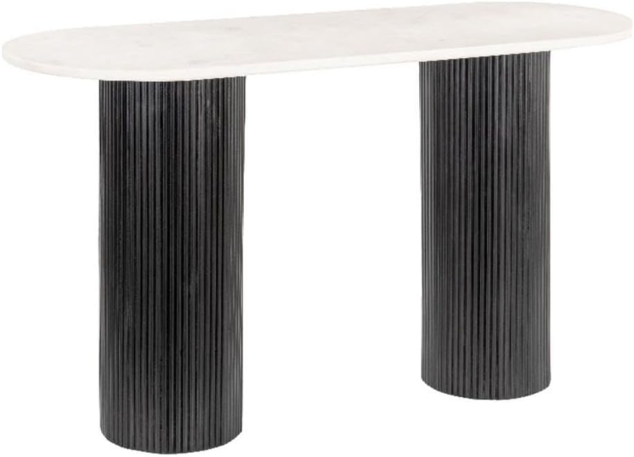 Pemberly Row Contemporary Console Table, 51.2" W x 18.1" D x 29.9" H, Natural Marble Top, Engineered Wood Base, White and Black Finish, Oval Design, Rubber Feet, Living Room or Entryway Furniture