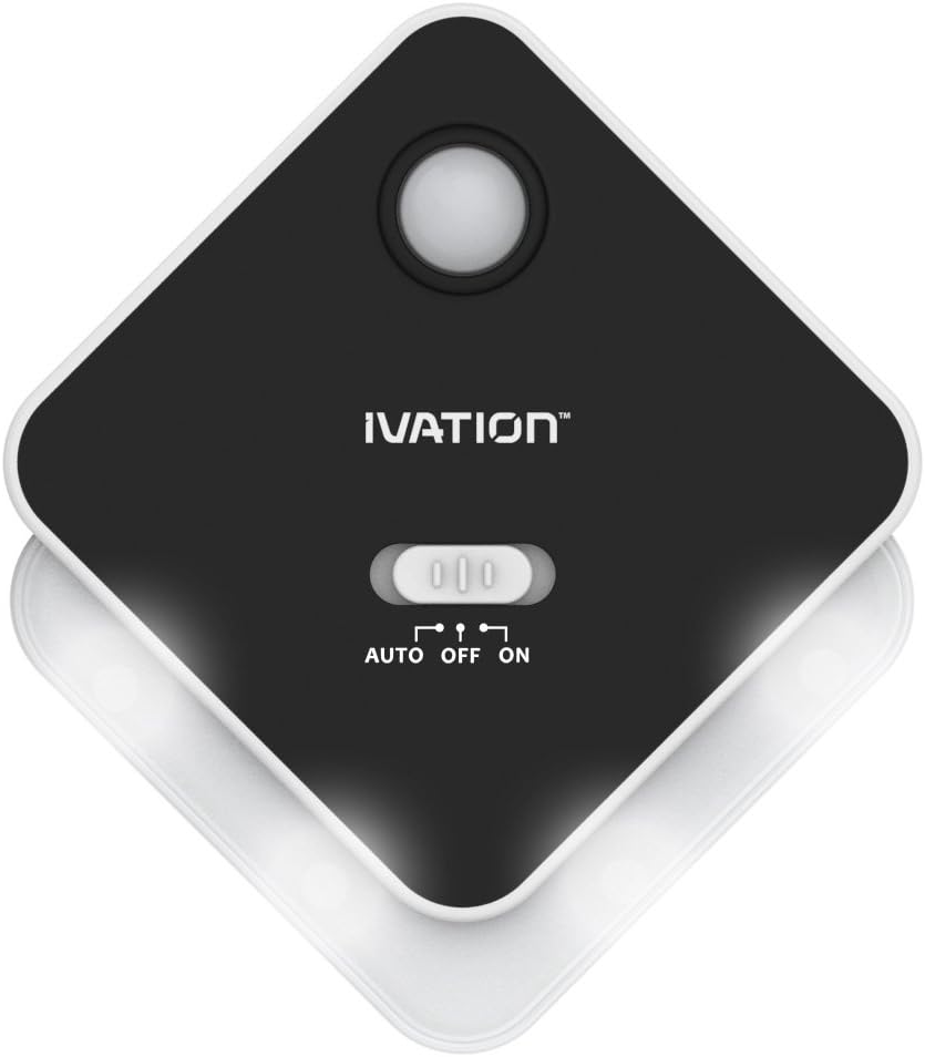 Ivation 4-LED Motion Sensor Light - Black - Battery Powered Night Light with a Built in Motion and Light Sensor