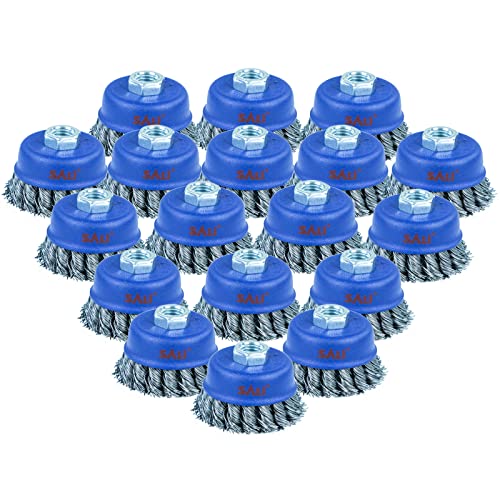 Image of SALI 18 Pack Wire Cup Brush, 4 Inch Twisted Knotted Cup Brush for Grinders, with 5 /8 Inch-11 Arbor for Heavy Cleaning Rust, Stripping and Abrasive, for Angle Grinder