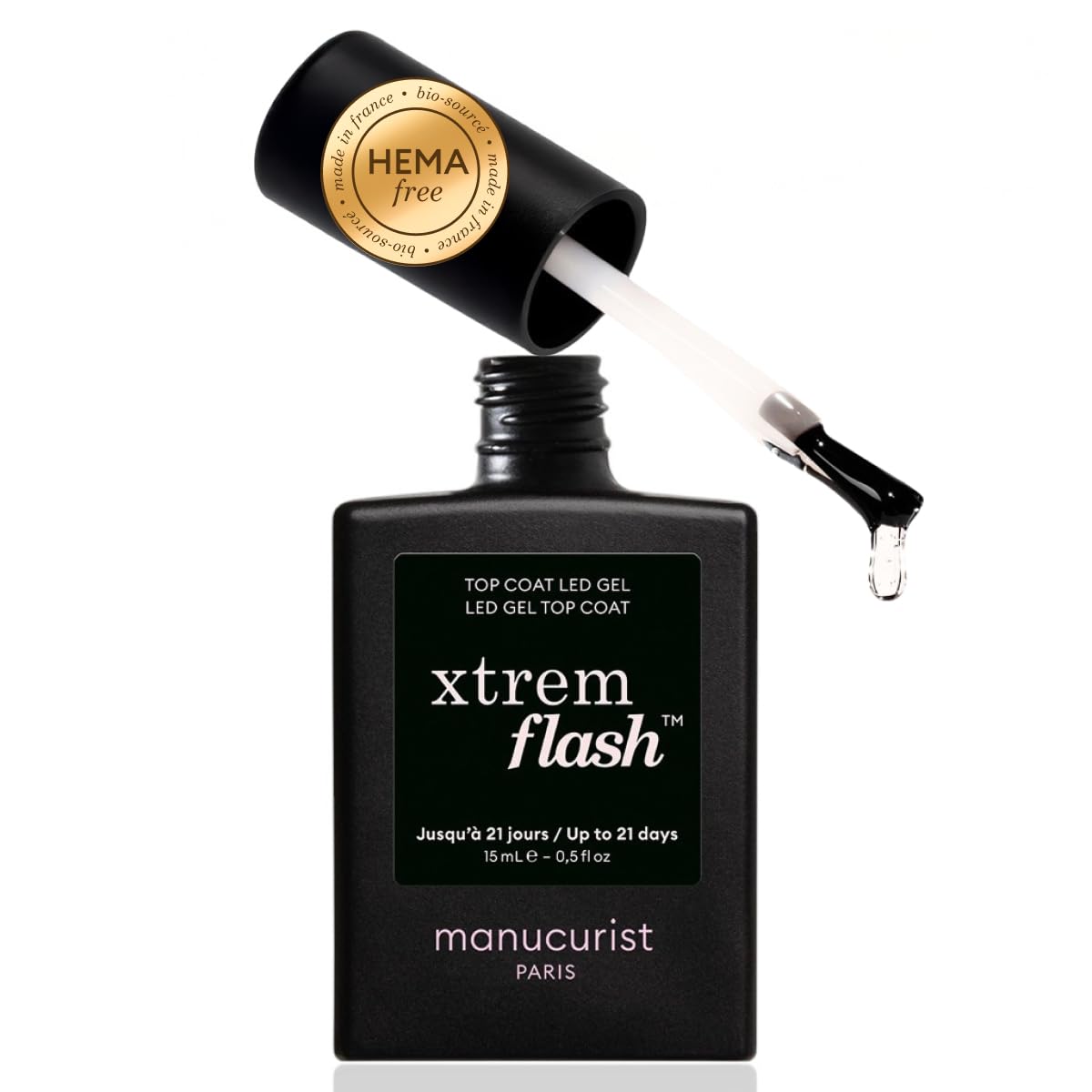 Manucurist - Top Coat Gel Semi Permanent Xtrem Flash™ Longue Durée - Vernis Semi Permanent sans TPO - Top Coat UV pour Vernis Gel UV - VSP Vegan - Nail Polish