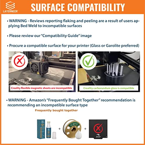 3D Printer Adhesive Glue by Layerneer, Bed Weld Original, Strong Grip Reduces Warping for ABS, PLA, and PETG Filament on Heated Build Plates, 4 oz.