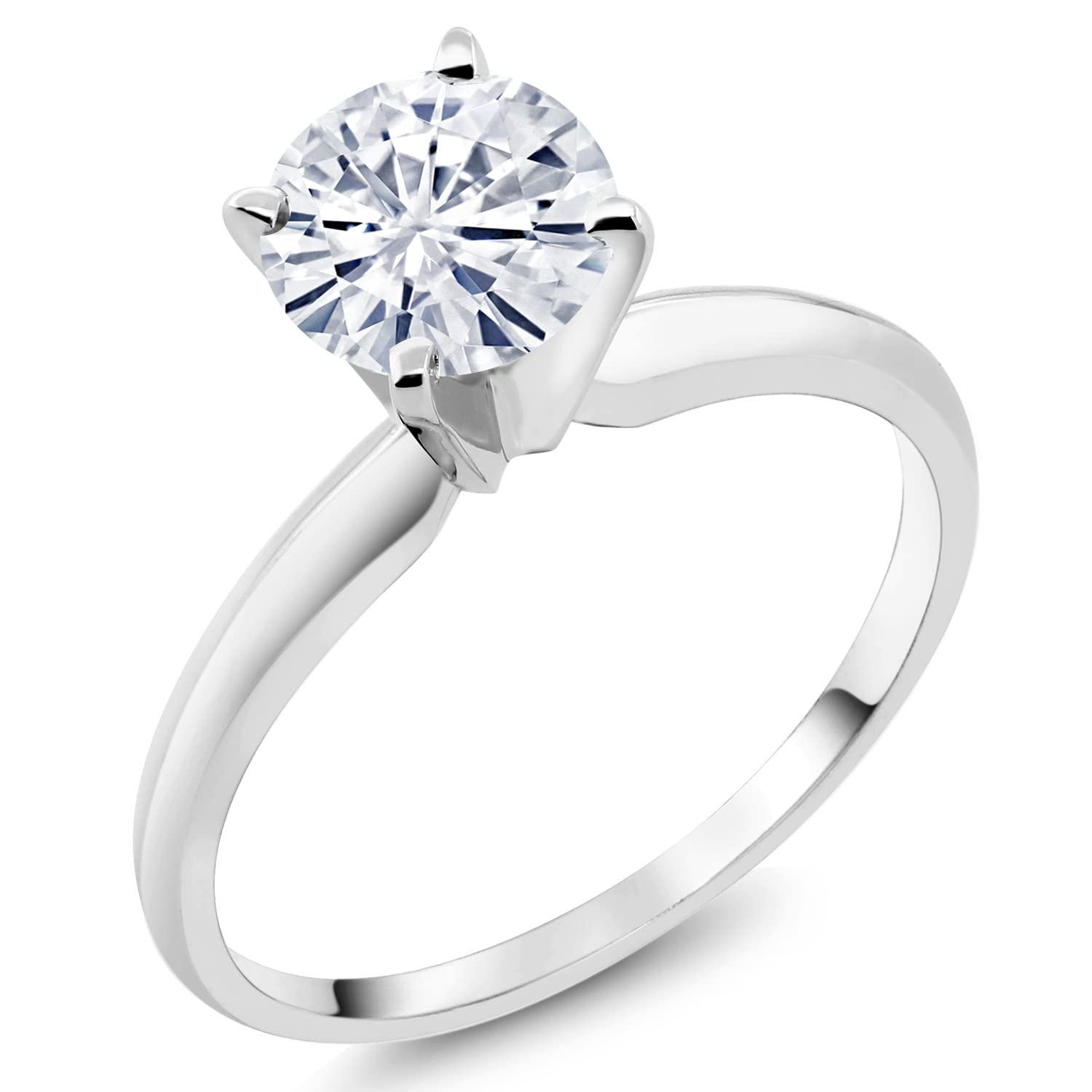 18K White Gold Solitaire Engagement Ring Set with Forever 1 Colorless (DEF) Round Created Moissanite from Charles & Colvard (0.80 Cttw)