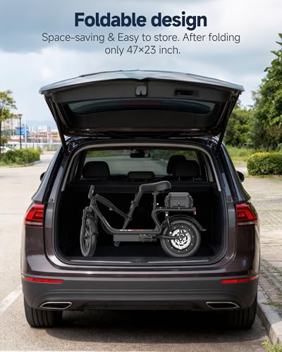 Image of KEQ Electric Scooter Adults with Seat, 48V 22.5AH Foldable Escooter 14 inch Tires 500W Motor 22MPH 35Miles Long Range and Disc Brake 350lbs Max Load Dual Shock Suspension Wide Deck Rear Box