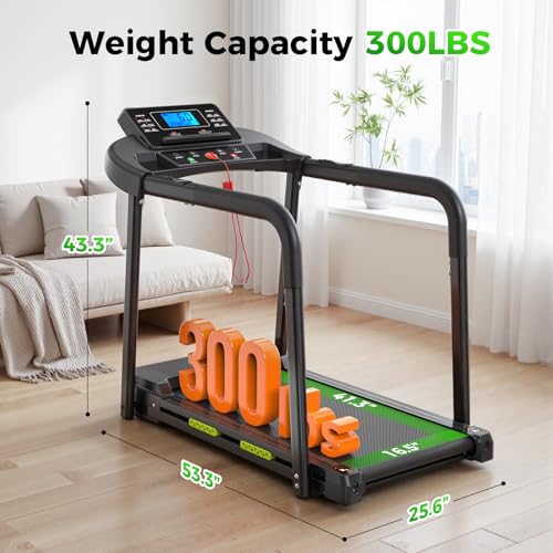 Image of Lastforever Walking Treadmill with Extra-Long Safety Handrails,Senior Treadmills for Home, Home Recovery Fitness Exercise Machine for Elder, 310 lbs Capacity, 16.5'' Wider Running Belt