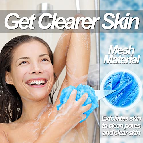Loofah Bath Sponge, Shower Sponge (Larger 5-Inch Size) Long-Lasting Loofah Won't Fall Apart - Mesh Scrub Scrubber Bathing Sponge Exfoliator (1 Pack, Blue)