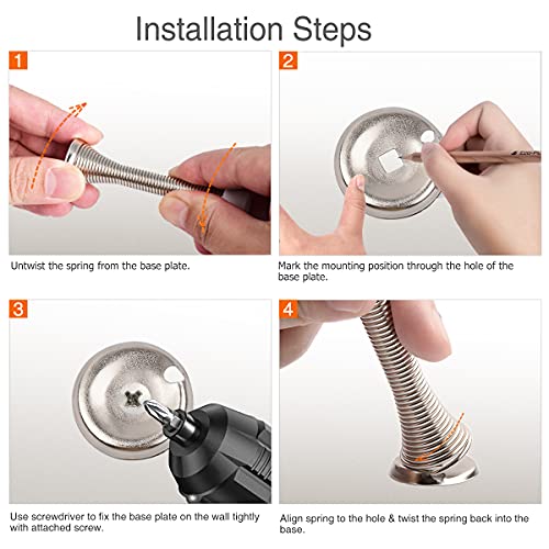 Kovosch 2 Pack Spring Door Stopper Brushed Satin Nickel- 3-1/4" Flexible Spring Door Stops With White Rubber Bumper Tips #TOP5