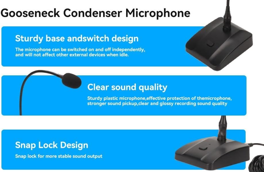 Miniatura 6 de Cyrank Micrófono de condensador de cuello de cisne, micrófono con cable de 0.250 in con botón de silencio, micrófono de escritorio, micrófono de
