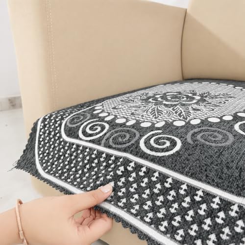 Image of Homerz Premium Chenille Fabric Sofa Cover | Soft, Durable & Dustproof | Decorative Couch Cover (Solitaire Grey, 1 Seater, Only Seat Cover)