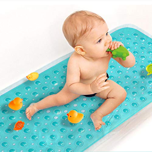 Image of Sheepping Baby Bath Mat Non Slip Extra Long Bathtub Mat for Kids 40 X 16 Inch - Eco Friendly Bath Tub Mat with 200 Big Suction Cups,Machine Washable Shower Mat (Green)