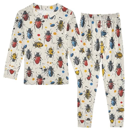 Pajama Sets Long Sleeve Beetle Pattern Print on Fabric Soft Comfy Sleepwear 2 Piece PJS 3-8T