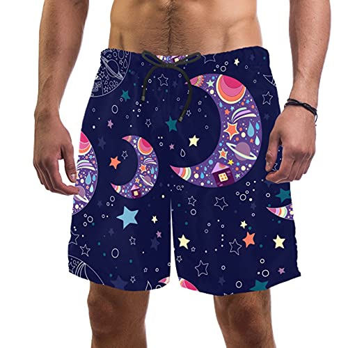 Short de bain homme bleu marine à motif lune et étoiles avec doublure maille