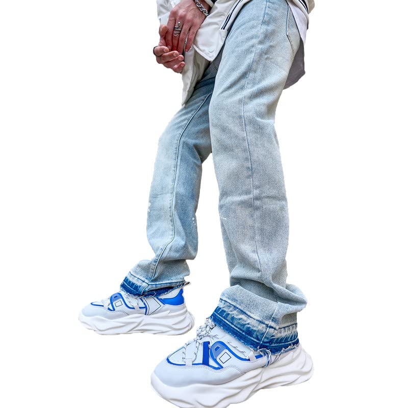 WEIBUMAOYI Pantaloni larghi da uomo Jeans da uomo vestibilità rilassata Jeans da uomo lavati Oversize gamba dritta da carpentiere Jean, Blueplain001, 46