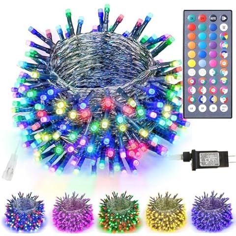 Obrecis Color Changing String Lights, 200 LED 34 Colors Colorful Christmas Lights Multicolor Plug in Waterproof Twinkle Tree Lights Connectable for Indoor Outdoor Room Party Wedding Xmas Decor-66 ft Cover