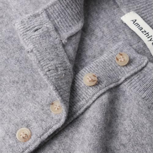 Image of Amazhiyu Women's 100% Wool Henley Sweaters Long Sleeve Button Up Tops
