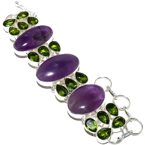 Púrpura y verde amatista cuarzo multipiedra hecha a mano PULSERA 7-9 "gemas para niñas mujer 925 joyería plateada de plata esterlina de DhruvGems