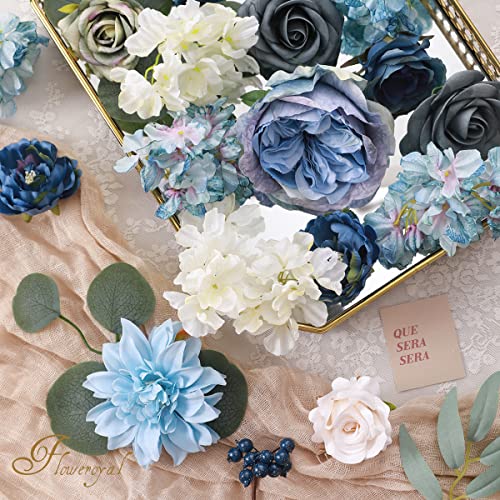 Floweroyal Artificial Flowers Combo Dusty Blue Flowers Mix Silk Flowers Dahlia Roses with Stems for DIY Wedding Bridal Bouquets Baby Shower - Image 2