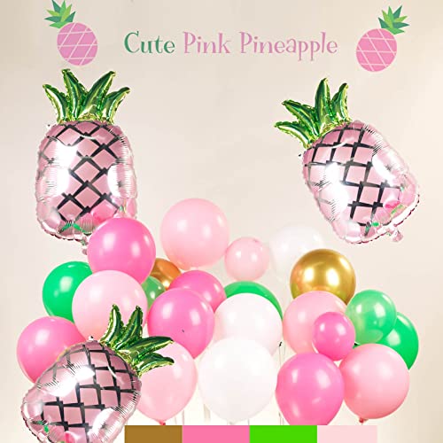 Tropical Flamingo Balloons Garland Arch Kit 135Pcs Pink Green White Balloons Mylar Pink Pineapple Balloons + Palm Leaves For Summer Luau Hawaiian Aloha Bachelorette Party Birthday Decorations #TOP1