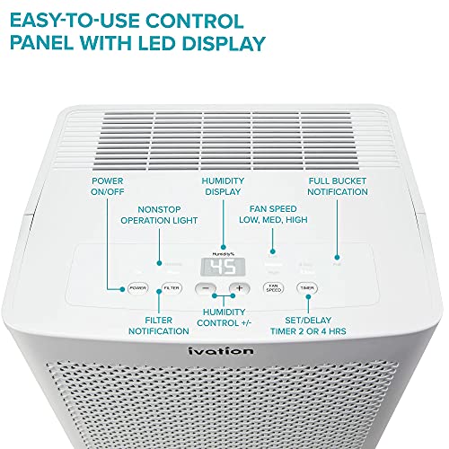Ivation 3,000 Sq. Ft Energy Star Dehumidifier, Large Capacity Compressor De-Humidifier For Extra Big Rooms And Basements W/ Continuous Drain Hose Connector, Humidity Control, Auto Shutoff And Restart (Renewed) #TOP1