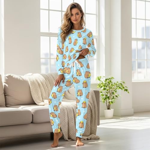 Image of Women's Pajamas Set Soft 2 Piece Loungewear Long Sleeve Pj Set Matching Sleepwear with Pockets for Women Plus Size