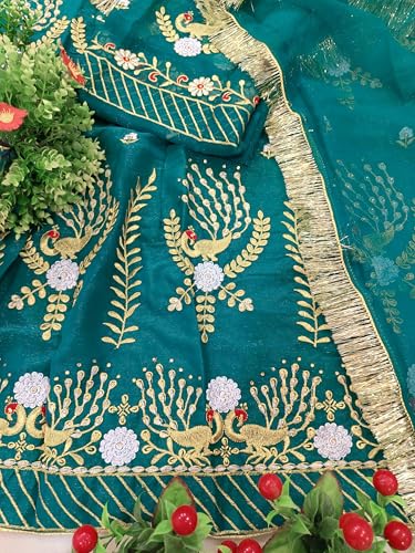 Image of Fancy Heavy Embroidery Work Shimmer Silk Semi-stitched Rajasthani Poshak Rajputi Lehenga Choli For Women
