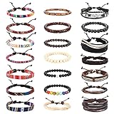 THUNARAZ 20-21Pcs Braided Bracelets for Men Women Ethnic Tribal Bracelets Boho Hemp String Strand Br