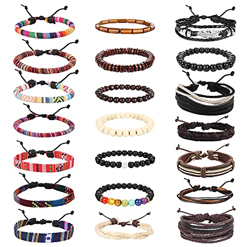 Thunaraz 20-21Pcs Braided Bracelets For Men Women Ethnic Tribal Bracelets Boho Hemp String Strand Bracelet #TOP29