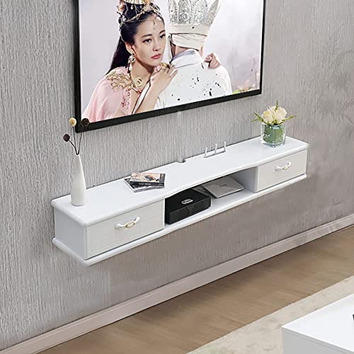 Wall Mounted Tv Cabinet,Hanging Tv Cabinet with 2 Drawer,Floating Tv Stand Cabinet for Small Apartment Living Room Bedroom/White / 100Cm/White/White