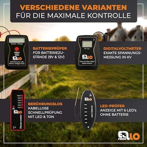 Ellofence LED Zaunprüfer - Praktischer Weidezauntester mit 6-fach LED-Anzeige - Weidezaun Prüfgerät ohne Batterie - Einfache Zaunkontrolle für Stromzaun - Robustes Elektrozaun Zubehör