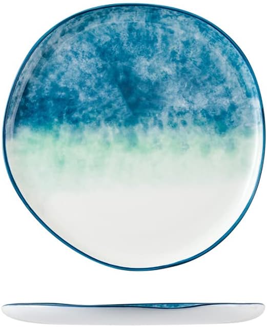 8 Inches Irregular Gradient Design Ceramic/Pasta/Fruit/Appetizer/Dessert Dishes Holiday Plates Christmas Dinner Plates-Set of 2-Blue&White/Pink&White,Blue/White,a (Blue/White b)