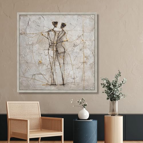 Tableau abstrait de couple enlacé romantique toile déco 80x80cm