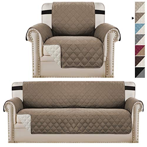 H.VERSAILTEX H.VERSAILTEX Reversible Taupe Chair Cover and Sofa Cover Bundle