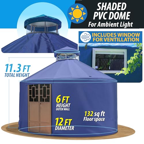 Authentic Year-Round Canvas Yurt – 4-Layer Insulated Yurt House with Steel Frame, Bamboo Walls, Aluminum Windows & Door| 12 and 20 FT | 6-Month Warranty (Blue, 12 Feet) - Image 2