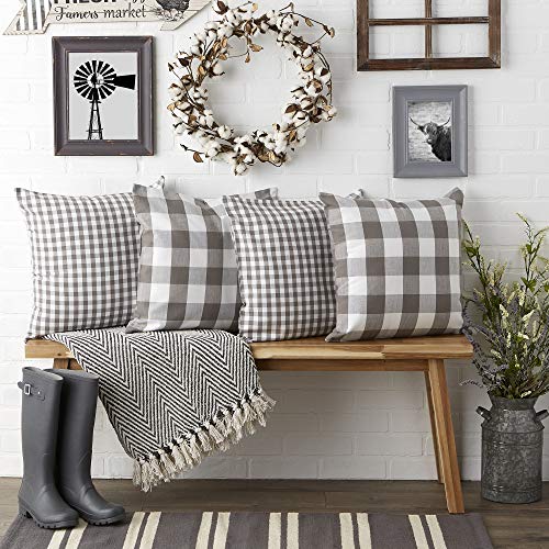 Dii Decorative Square Throw Pillow Cover Collection Cotton, Machine Washable, Hidden Zipper, 18X18, Gray Gingham, 4 Piece #TOP4