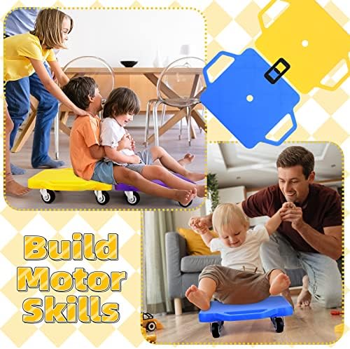 4 Pack Sports Scooter Board with Handles, Floor Scooter Board Sitting Scooter Board with Non-Marring Plastic Casters for Kids Children Gym Indoor Outdoor Activities Play Equipment, 12 Inches 3 517APkrWvOL. AC