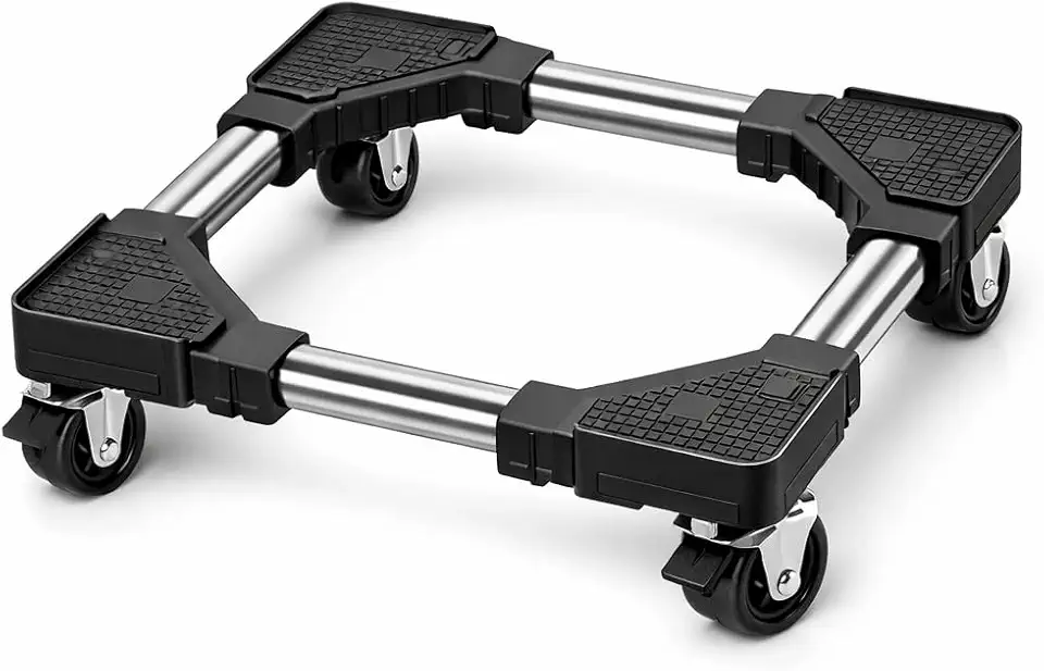 Suporte Móvel Ajustável Premium para Geladeira, Máquina de Lavar e Fogão – Base Reforçada em Aço Inox, Suporta 200kg, Rodinhas Reforçadas – Antiferrugem e Antivibração